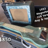 1953 Magnatone 108 Varsity amp & lap steel w/original chip case, slide & cable - $850