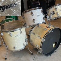 c.1971 Rogers Power Tone 4 piece kit Made in Fullerton w/cases - $1,195 14”x9” & 12”x8” rack toms, 16”x16” floor tom & 22”x14” kick drum.