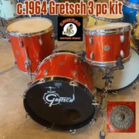 c.1964 Gretsch 3 piece kit in tangerine sparkle - $1,495 20”x14” bass drum,16”x16” floor tom & 12”x8” rack tom