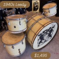 1940s Leedy 4 piece kit - $1,495 28”x14” bass drum, 16”x14” floor tom, 13”x9” rack tom & 11”x7” rack tom.